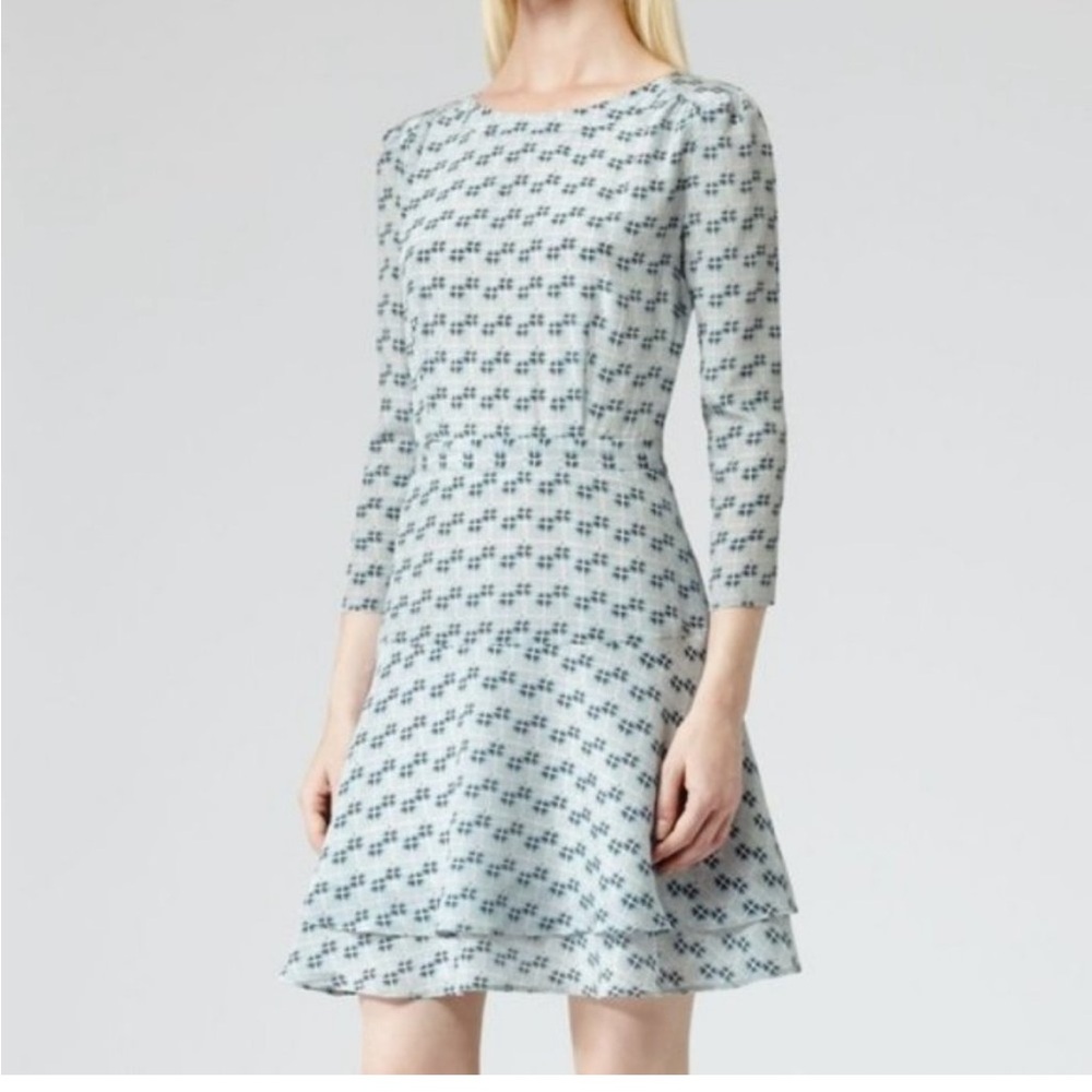 Reiss Giselle Watercolor 100% Silk Dress Drop Waist